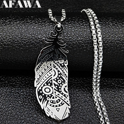 Collier de déclaration en acier inoxydable pour femmes, plume à la mode, pendentifs couleur argent, bijoux gargantilla N3200S02, 2022 ► Photo 1/6