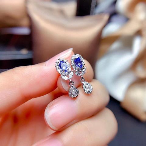 Nouveau naturel Tanzanite boucles d'oreilles 925 argent pierre principale taille 3x5mm ► Photo 1/6
