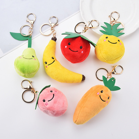 Porte-clés fruits frais, porte-clés fruits frais, fraise, pêche, poire, ananas, jouets en peluche, bijoux de Couple ► Photo 1/6