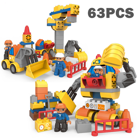 63 pièces transforment les blocs de construction de véhicules de trafic d'ingénierie Assemblage de briques de ville créatives compatibles Duplo enfants jouets pour enfant ► Photo 1/6