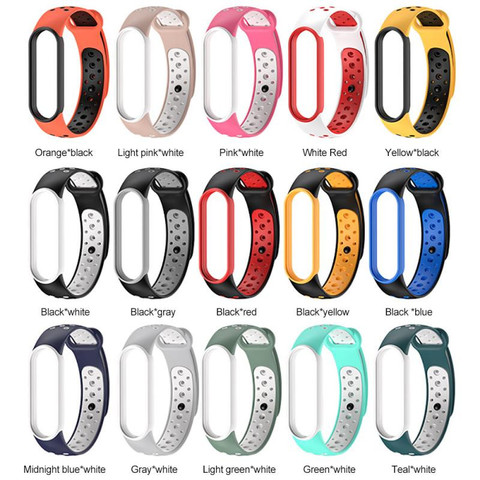 Bracelet de rechange en Silicone pour Mi Band 3 4 5 6, deux couleurs, poreux, Anti-transpiration, Sport, respirant, avec boucle, nouveau ► Photo 1/6