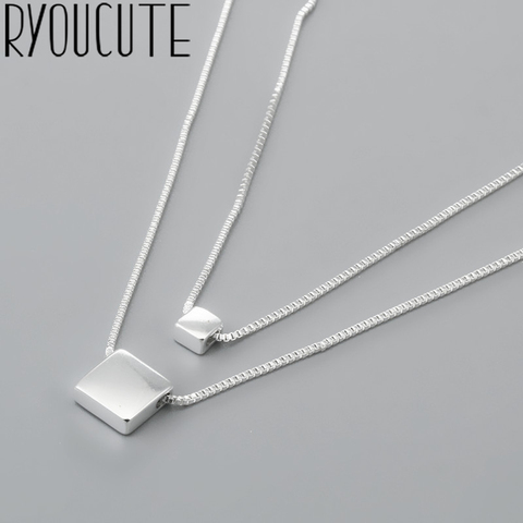 Colliers multicouches couleur argent pour femmes, nouvelle tendance, chaînes, boîte en forme de Cube, bijoux, cadeaux de fête ► Photo 1/6