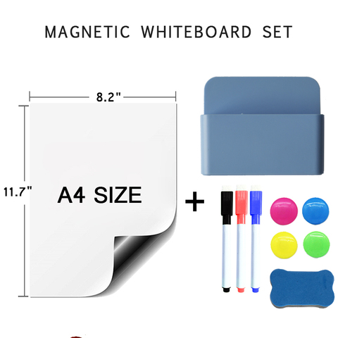 Boîte de rangement pour tableau blanc magnétique souple A4, marqueurs effaçables à sec, enseignement de la pratique de l'écriture, bloc-notes, tableau magnétique pour réfrigérateur, autocollants ► Photo 1/6