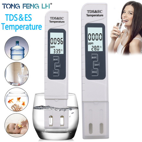 Testeur de PH numérique Portable 0.00-14.0 TDS et EC, thermomètre 0-9999 us cm 0-9999 ppm 0.1-80.0 degrés, pour la qualité de l'eau, Mon ► Photo 1/6