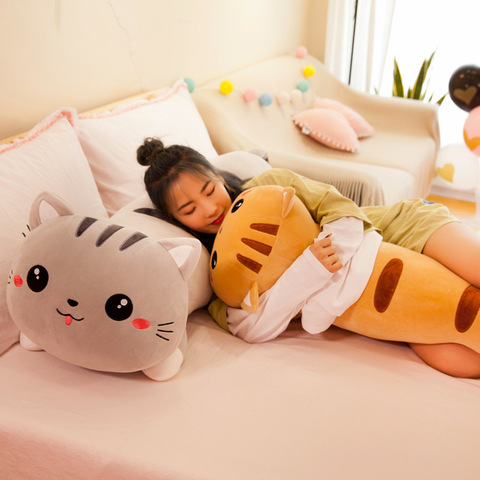 Kawaii Peluche Long Cat Jouets Oreiller Coussin de sommeil doux