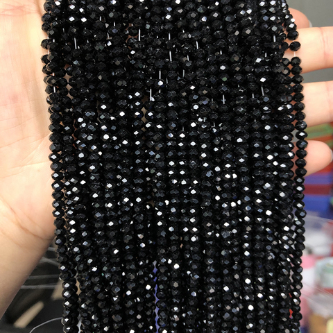 Perles en verre cristal noires à facettes, rondelles rondes amples, pour la fabrication de bijoux, colliers Bracelet à bricoler soi-même, 4/6/8/10/12mm, vente en gros ► Photo 1/6