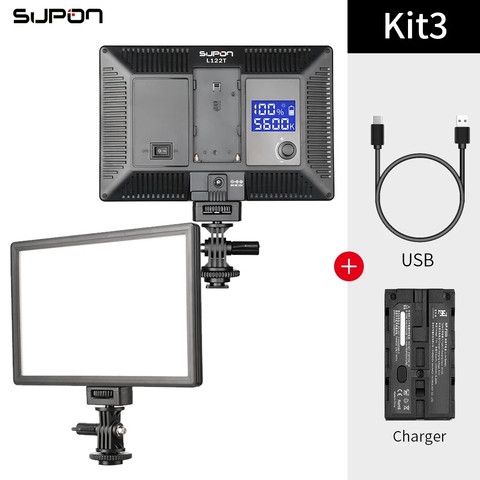 SUPON L122T – panneau de lampe vidéo de Studio LCD Ultra-mince, bicolore LED 3300K-5600K, à intensité variable, pour caméscope Tik Tok DV + batterie NP-F550 ► Photo 1/5