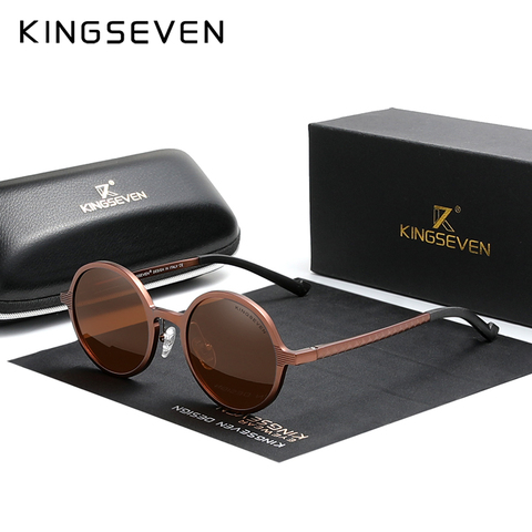 KINGSEVEN-lunettes de soleil rondes en aluminium authentiques, Steampunk, nouvelle collection de luxe, Design de marque de luxe, Vintage, UV400, 2022 ► Photo 1/6