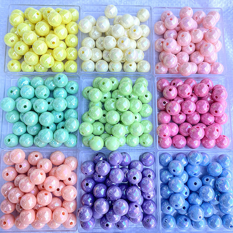 Perles acryliques pour fabrication de bijoux Macaron, couleur unie, couleur AB, perles rondes, fabrication à la main, en plastique, amples, bricolage ► Photo 1/6