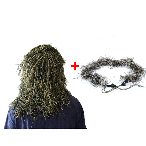 Masque de chasse mouflage, camouflage tactique Sniper, capuchon de tête + Ghillie, costume, corde de fusil ► Photo 1/6