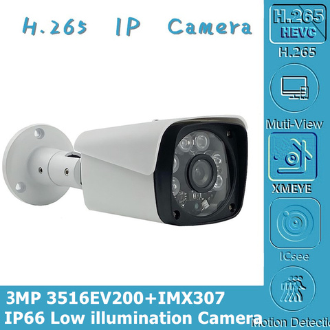Caméra Bullet IP Sony IMX307 + 3516EV200, 3mp, extérieur, faible éclairage, 2304x1296, H.265, IP66, ONVIF, CMS, détection de mouvement XMEYE ► Photo 1/6