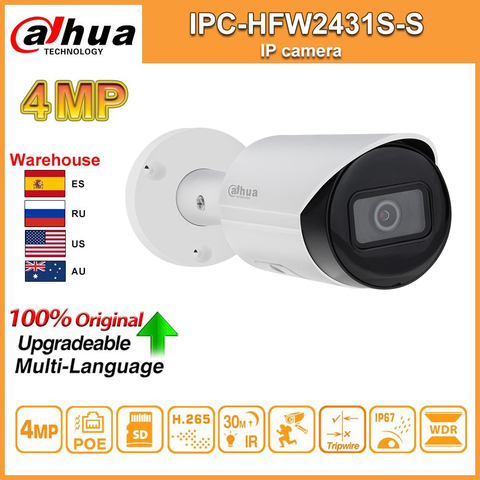 Dahua Original IPC-HFW2431S-S 4MP HD POE fente pour carte SD H.265 IP67 IK10 30M IR Starlight IVS WDR ► Photo 1/2