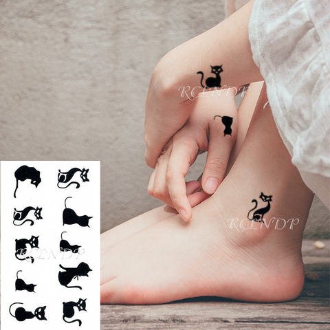 Imperméable à l'eau temporaire tatouage autocollant chat renard Animal faux Tatto Flash Tatoo cou main dos pied épaule pour enfants femmes hommes ► Photo 1/6