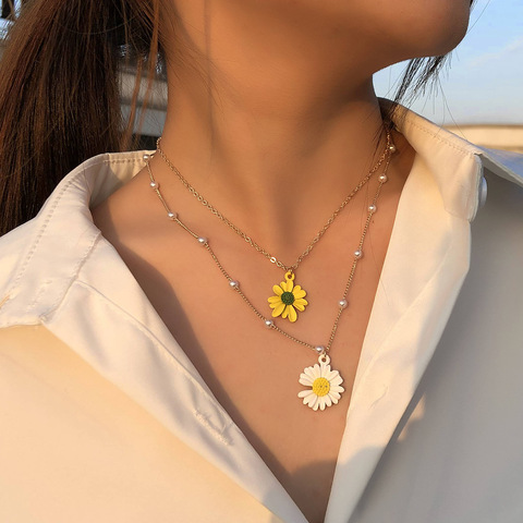 Mode couches perle fleur pendentif collier femme petite marguerite perle chaîne collier 2022 bohème Vintage bijoux cadeau ► Photo 1/6
