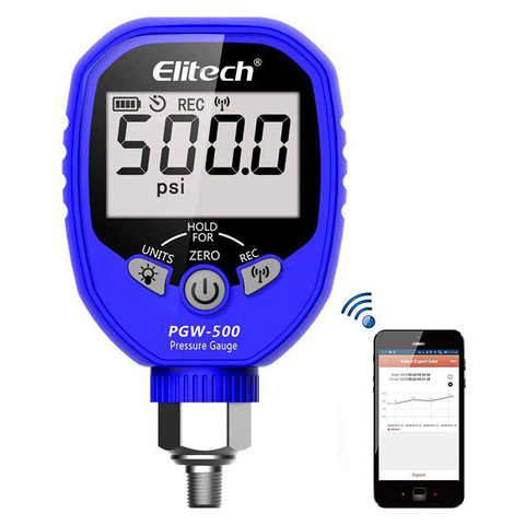 Elitech-manomètre numérique sans fil PGW-500, avec alertes de température pour système HVAC, étanche IP65-14.5 ~ 500 PSI et 1/8 