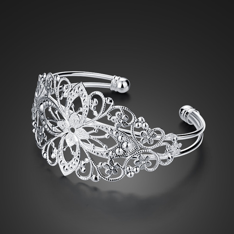 Bracelet en argent Sterling 100% 925, bijou à motif ajouré, large, bijoux véritable solide, à offrir pour femmes, à la mode ► Photo 1/6