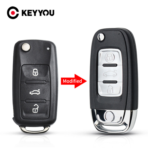 KEYYOU-coque pour clé télécommande à 3 boutons, pliable, pliable, pour VW/VOLKSWAGEN, Caddy, Golf, Jetta, Beetle, Polo, Tiguan ► Photo 1/6