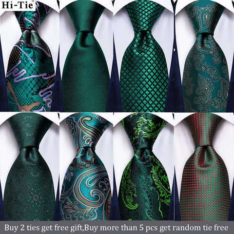 Hi-Tie – cravate de mariage en soie Paisley pour homme, couleur unie, vert sarcelle, Design à la mode, boutons de manchette Hanky de qualité, ensemble cadeau, livraison directe ► Photo 1/6