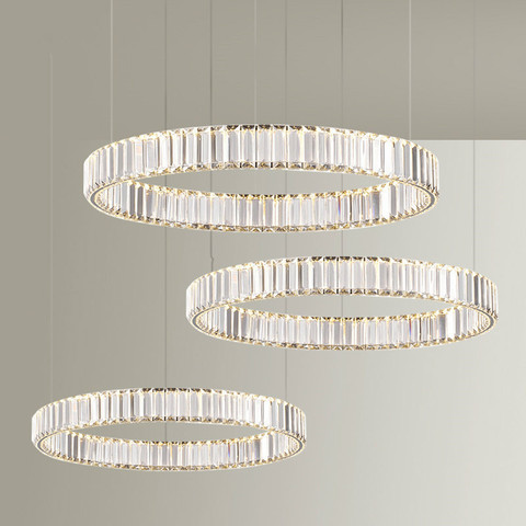 Lustre moderne K9 lampe de pendentif Led en cristal Villa escaliers Dimmable cercle en acier suspension lampe Foyer Led ► Photo 1/6