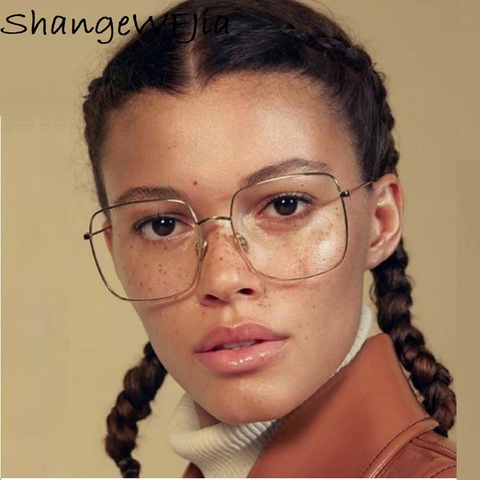 2022 plus récent cadre carré vintage Eeygalsses femmes surdimensionné grande taille cadres optiques en métal lunettes cadre clair lentille lunettes ► Photo 1/6