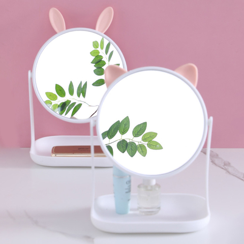 Miroir de maquillage pliant sans lumière pas de LED miroir princesse miroir oreilles de lapin mignon Table bureau miroir cosmétique miroir de vanité ► Photo 1/6