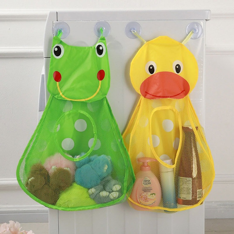 Sac de rangement de jouets de bain pour bébé, mignon canard grenouille filet de maille sac de rangement de jouets ventouses fortes sac de jeu de bain organisateur de salle de bain jouets d'eau pour enfants ► Photo 1/6