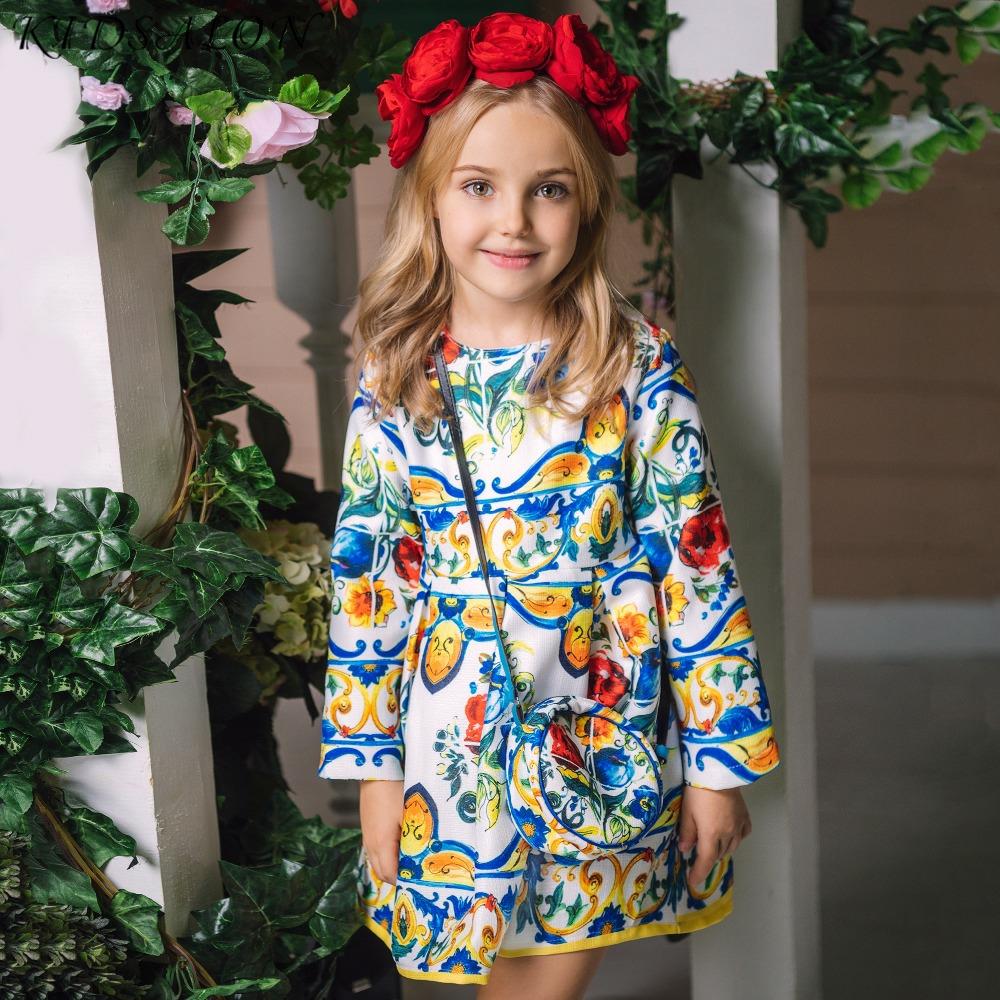 Princesse filles robe à manches longues 2022 automne marque enfants robe de noël avec sac imprimé enfants robes pour filles vêtements ► Photo 1/6