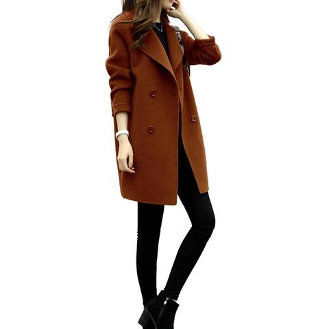 2022 nouveau femmes veste automne hiver couleur unie revers Double boutonnage Midi manteau laine Outwear dame bouton-bas veste ► Photo 1/6