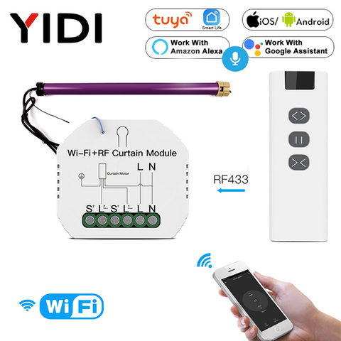 Interrupteur intelligent pour rideaux, Module Tuya, bricolage sans fil, commande vocale, volet roulant électrique moteur disjoncteur Alexa, rf 433 ► Photo 1/6