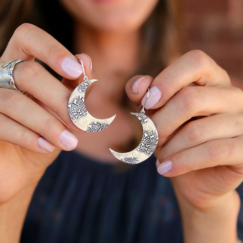 Boucles d'oreilles en forme de croissant de lune pour femmes, Simple et minimaliste, couleur argent, style Boho, bohémien, bijoux à la mode ► Photo 1/4