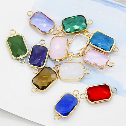 Perles rectangulaires en cristal à 2 boucles, pendentif en verre, connecteur de boucle d'oreille, bijoux artisanaux en métal ► Photo 1/3