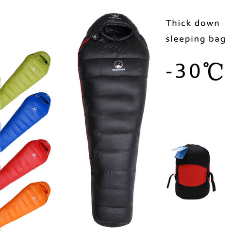 Sac de couchage thermique en duvet d'oie blanc 95% pour adulte, épais pour l'hiver, par temps très froid, couette de Camping et de randonnée ► Photo 1/6