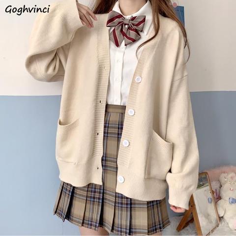 Cardigan femmes solide Simple Simple boutonnage poches école filles tout-match ample grande taille 2XL loisirs mode Outwear Chic nouveau ► Photo 1/6