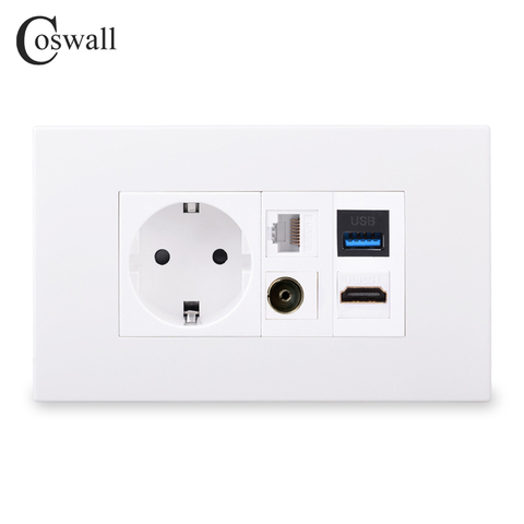 Coswall panneau PC prise de courant murale ue + TV & CAT6 RJ45 prise Internet + femelle vers femelle HDMI-compatible 2.0 & USB 3.0 connecteur ► Photo 1/1