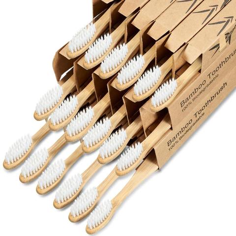 Brosses à dents en bambou écologique, manche en bambou 100% naturel sans BPA charbon doux à poils moyens biodégradable ► Photo 1/6