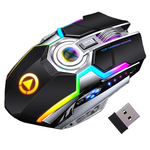 Souris Gaming sans fil Rechargeable 2.4GHz, 1600DPI, silencieuse, rétro-éclairage USB, souris d'ordinateur portable, ordinateur de bureau DPI ► Photo 1/6