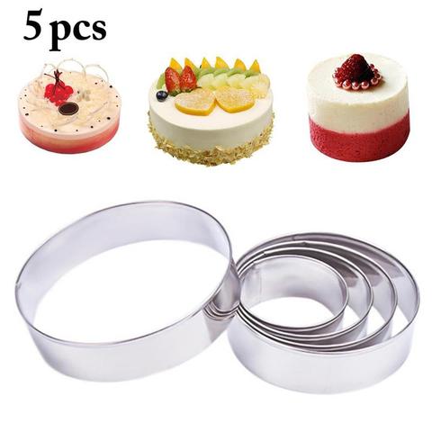 Moule rond en forme d'anneau à gâteau en acier inoxydable, 5 pièces/ensemble, outils pour gâteau de mariage à faire soi-même ► Photo 1/6