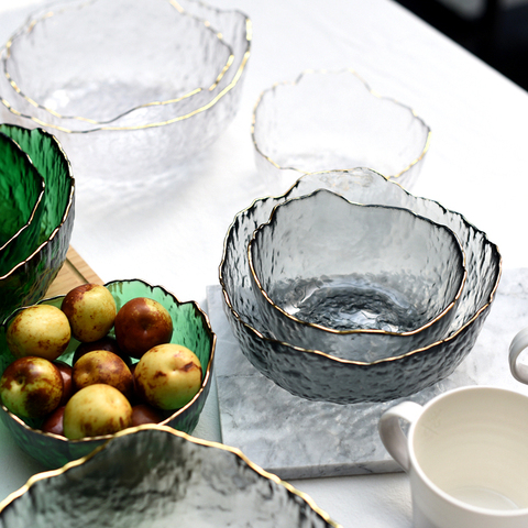 Bol Iceberg en verre de Style japonais avec jante dorée, bol Transparent pour salade, soupe aux fruits Dessert Snack, aliments mélange de thé, grand lavage ► Photo 1/5