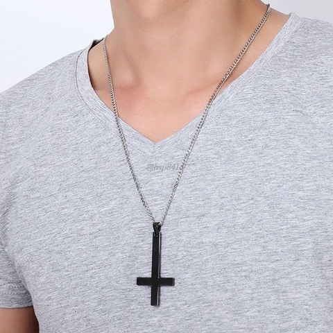 Collier délicat en acier inoxydable pour hommes, pendentif croix saint inversé avec chaîne, bijoux à la mode, 3 couleurs ► Photo 1/6