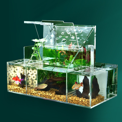 Grande taille Aquarium Aquarium Aquarium acrylique petit poisson Isolation boîte Transparent Reproduction boîte créative bureau Betta Aquarium ► Photo 1/1