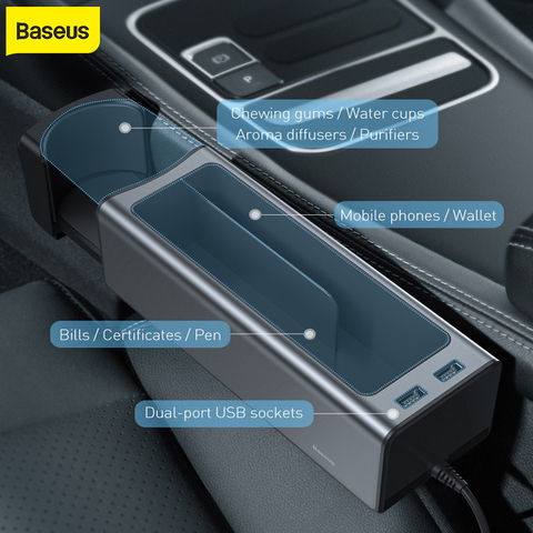 Baseus – boîte de rangement universelle pour voiture, organisateur de voiture, boîte de rangement, double chargeur USB pour organisateur de poche, portefeuille, cigarettes, clés, téléphone ► Photo 1/6