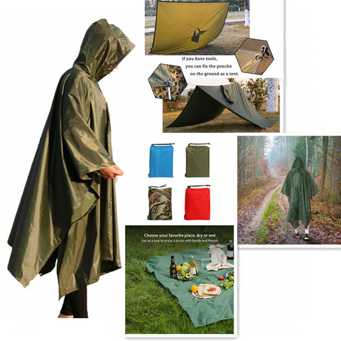 3 en 1 imperméable sac à dos housse de pluie manteau de pluie capuche randonnée cyclisme couverture de pluie Poncho imperméable imperméable en plein air Camping tente tapis ► Photo 1/6