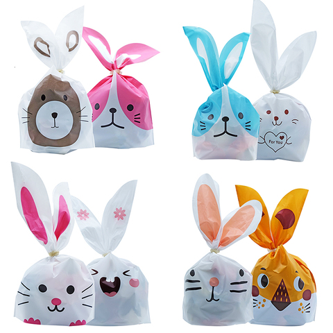 50 pcs/lot Mignon Lapin Oreille Sacs Cookie Sacs En Plastique & Candy Cadeau Sacs Pour Les Biscuits Collation Paquet de Cuisson Et Événement Articles de fête ► Photo 1/5