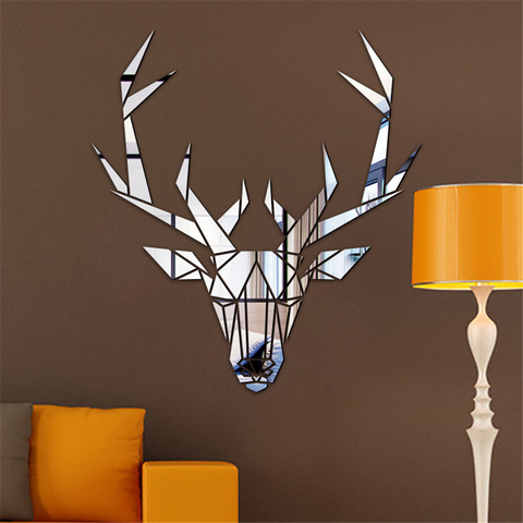 Miroir mural autocollant 3D en acrylique avec grande tête de cerf, décoration pour la maison ► Photo 1/1