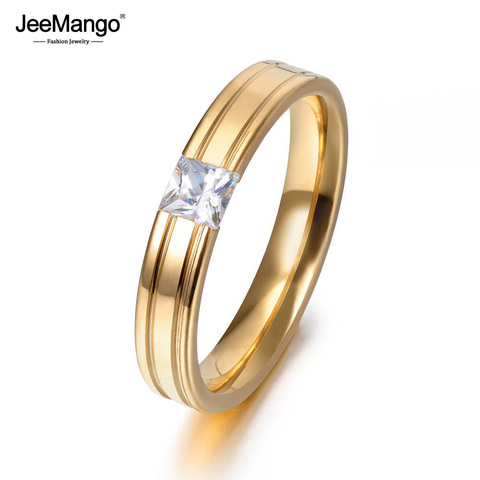 JeeMango Classique Cubique Zircone Cristal Anneau En Acier Inoxydable Pour Les Femmes Or/Blanc Couleur De Mariage Bague de Fiançailles Bijoux R17156 ► Photo 1/6