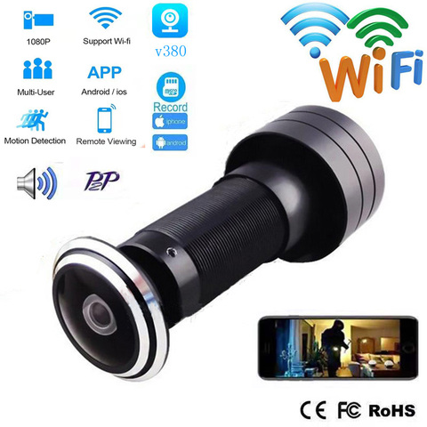 Mini caméra de vidéosurveillance, FishEye, trou d'oeil V380, sécurité HD 1080P 1.78mm, réseau de vidéosurveillance, avec lentille grand Angle, WifI iP, carte TF P2P ► Photo 1/6