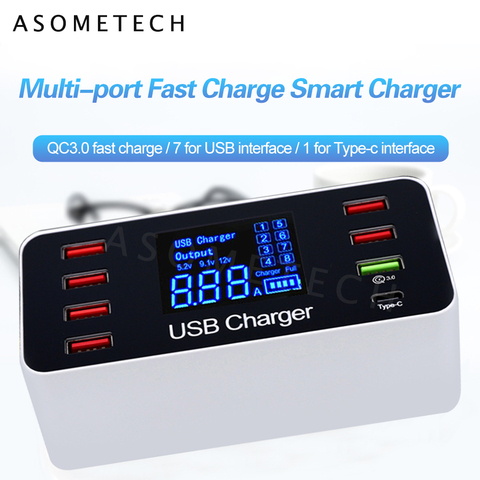 8 Ports chargeur rapide USB QC3.0 Charge rapide Type C chargeur intelligent Station LCD affichage numérique USB multi-port pour téléphone ► Photo 1/6