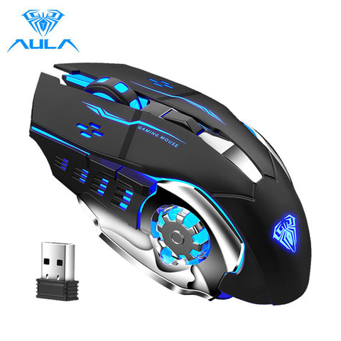 AULA SC100 souris de jeu silencieuse sans fil Rechargeable 2400 DPI 7 boutons ergonomique optique USB souris muette pour ordinateur portable de bureau ► Photo 1/6