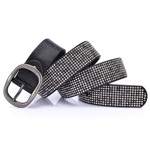 Ceinture à rivets en cuir PU pour femmes, cloutée, bonne qualité, style Rock, Hip Hop, pour jeans ► Photo 1/6