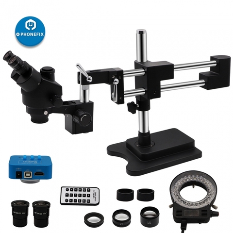 Microscope trinoculaire à Double bras, support de Microscope à Double bras à simulateur de focale d'objectif 3,5 x – 90x, support de Circuit imprimé, soudage, réparation de soudure ► Photo 1/6